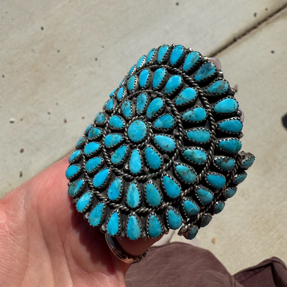 Authentic Turquoise Cluster Statement Cuff Bracel… - image 1
